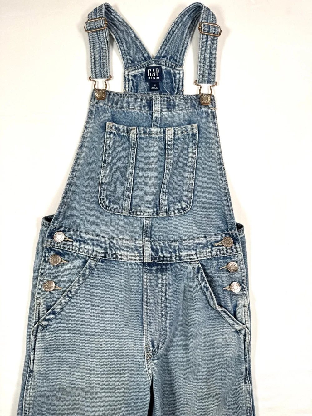 GAP Girls Light Wash Denim Overalls Size L (10) Classic Wide Leg Bib Utility